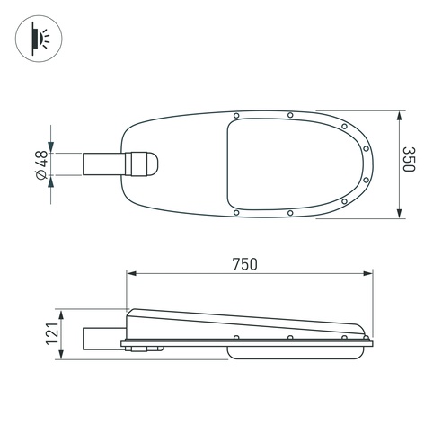 Светильник OXOR-ELFA-749х351-125W Day5000 (GR, 144x61 deg, 230V) IP65 (Arlight, -)
