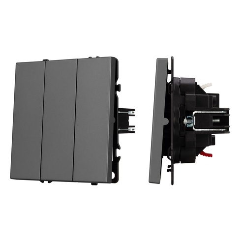 Механизм выключателя трехклавишный непроходной SWT-NOBE-MK03-SFPL-GR (230V, 10A) (Arlight, Серый базальт)