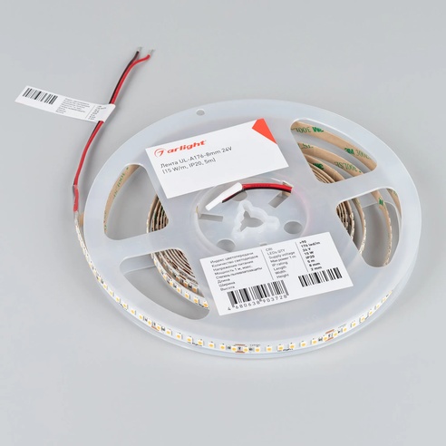 Лента UL-A176-8mm 24V Warm3500 (15 W/m, IP20, 5m) (Arlight, 7 лет)