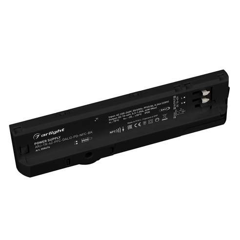 Блок питания для трековых систем ARJ-TR-42-PFC-DALI2-PD-NFC-BK (42W, 10-42V, 0.3-1.05A, 4TR) (Arlight, IP20 Пластик, 5 лет)