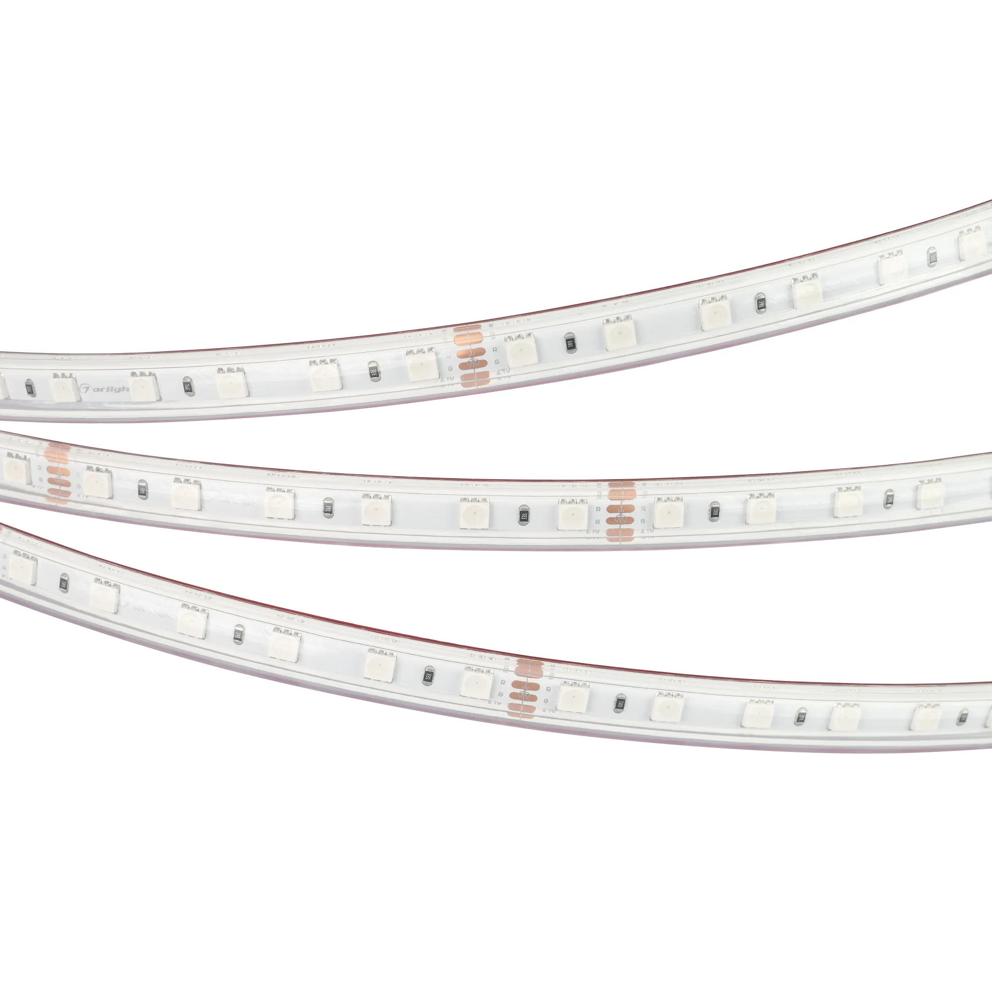 Лента светодиодная RTW 2-5000PS-50m 24V RGB 2x (5060, 60 LED/m, LUX) (Arlight, 14.4 Вт/м, IP67) - изображение товара