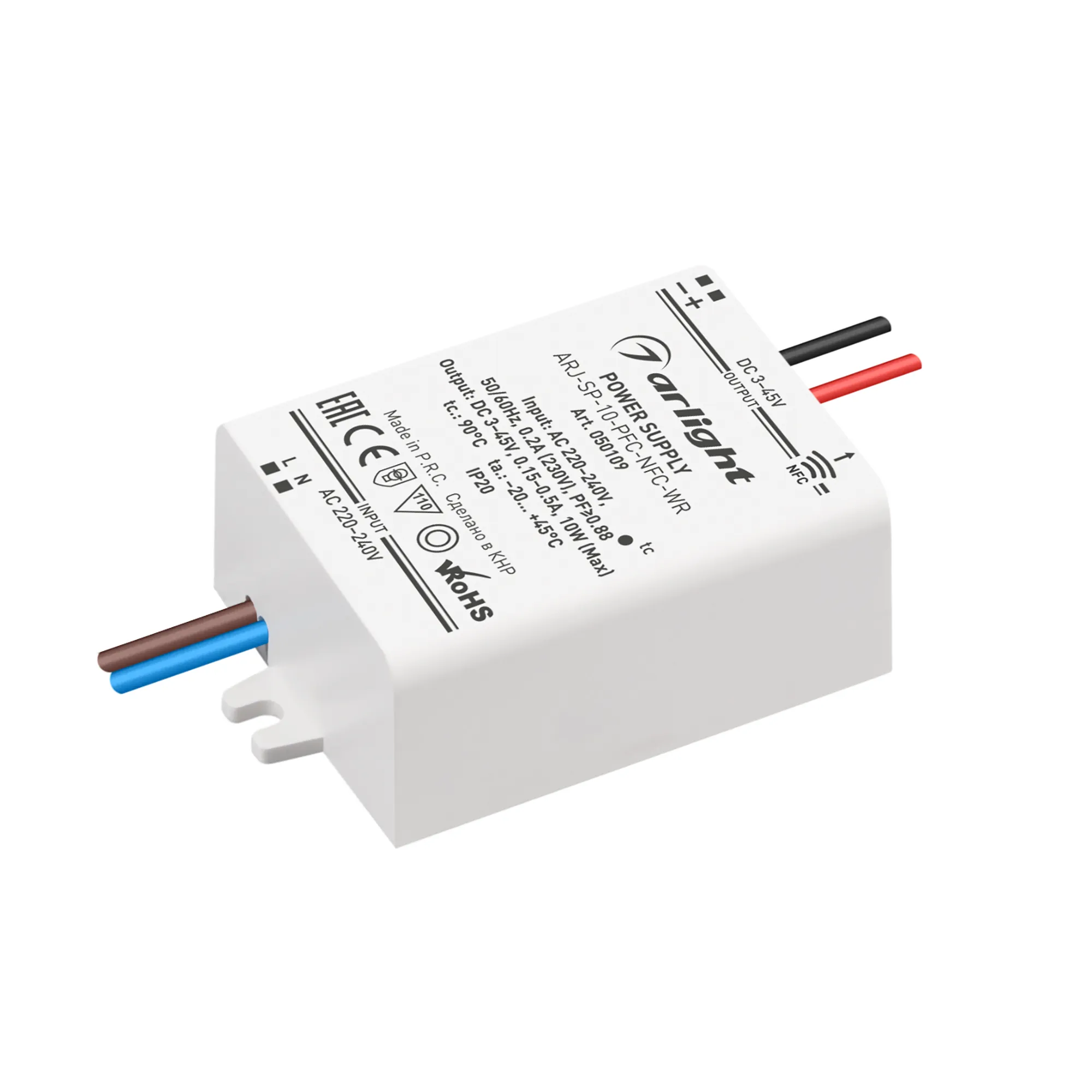 Блок питания ARJ-SP-10-PFC-NFC-WR (10W, 3-45V, 0.15-0.5A) (Arlight, IP20 Пластик, 5 лет)