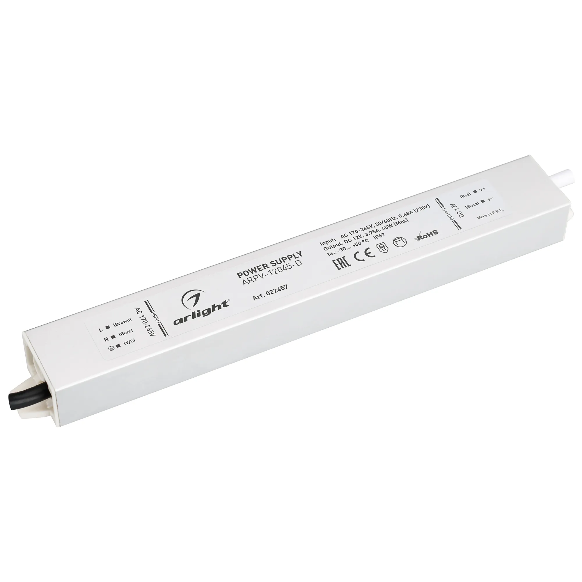 Блок питания ARPV-12045-D (12V, 3.8A, 45W) (Arlight, IP67 Металл, 3 года) - изображение товара