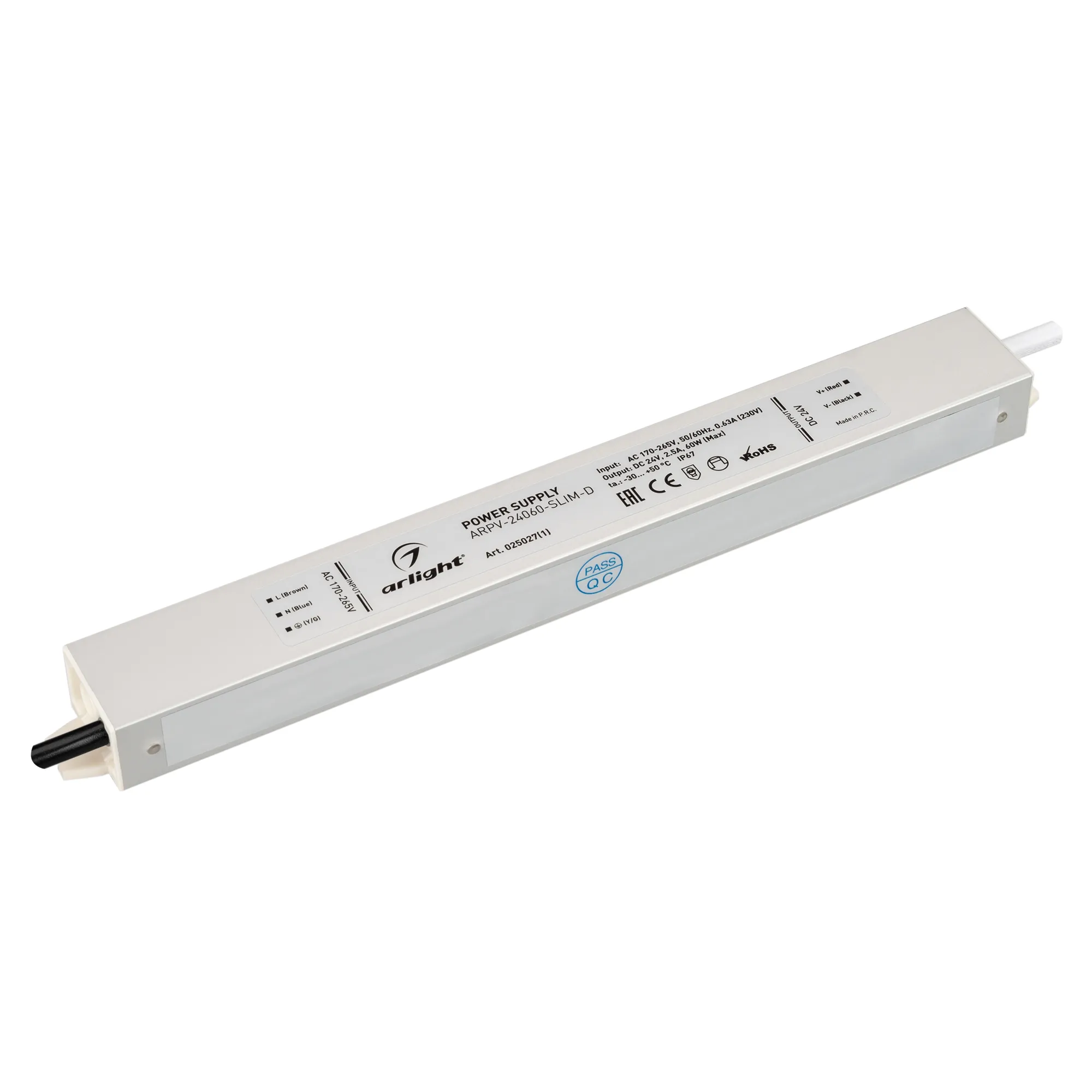 Блок питания ARPV-24060-SLIM-D (24V, 2.5A, 60W) (Arlight, IP67 Металл, 3 года) - изображение товара