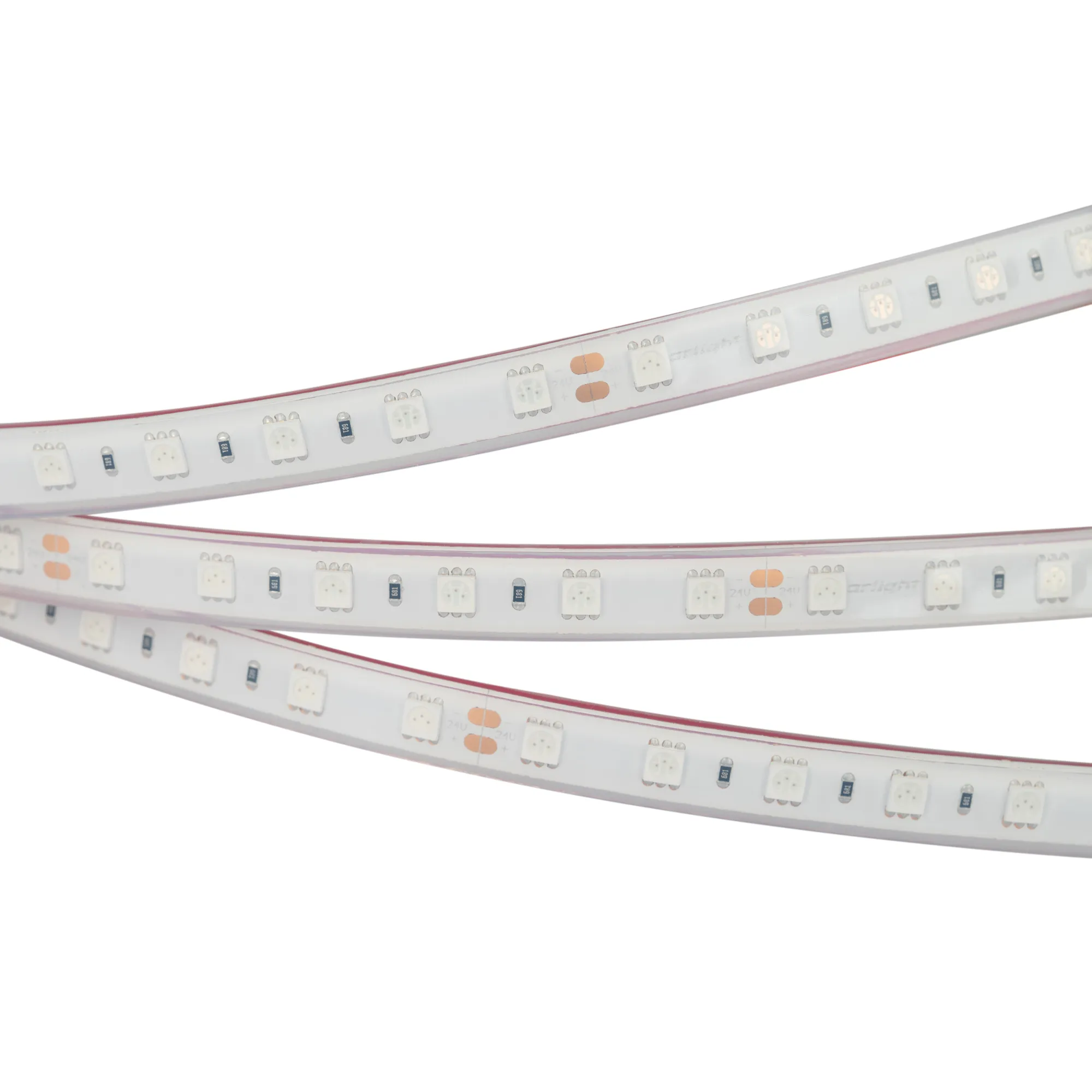 Лента светодиодная RTW 2-5000PGS 24V Yellow 2x (5060, 300 LED, LUX) (Arlight, 14.4 Вт/м, IP67)