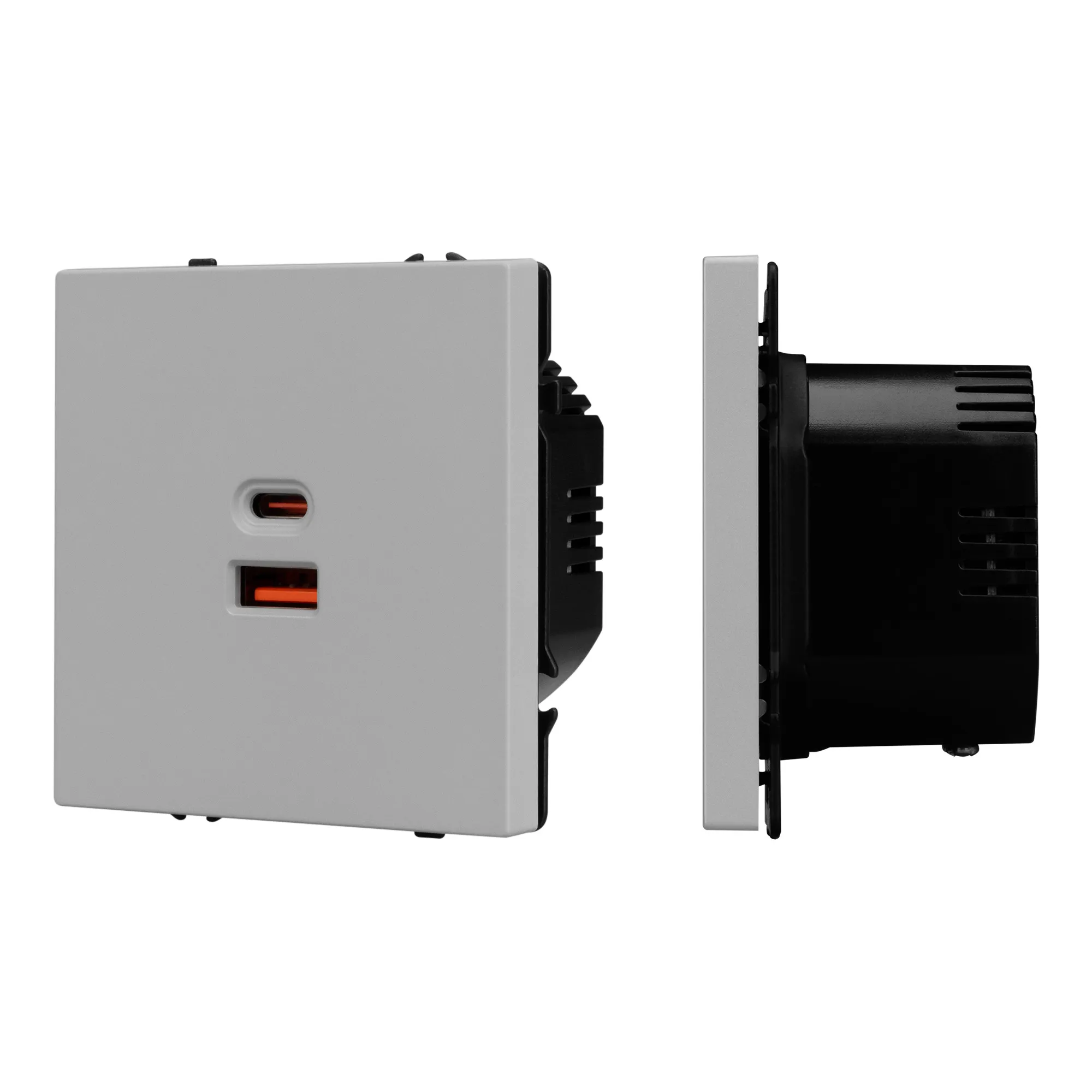 Механизм розетки с быстрой USB зарядкой SCT-NOBE-MUAC-SFPL-FC-IS (65W, QC3) (Arlight, Никель) - изображение товара