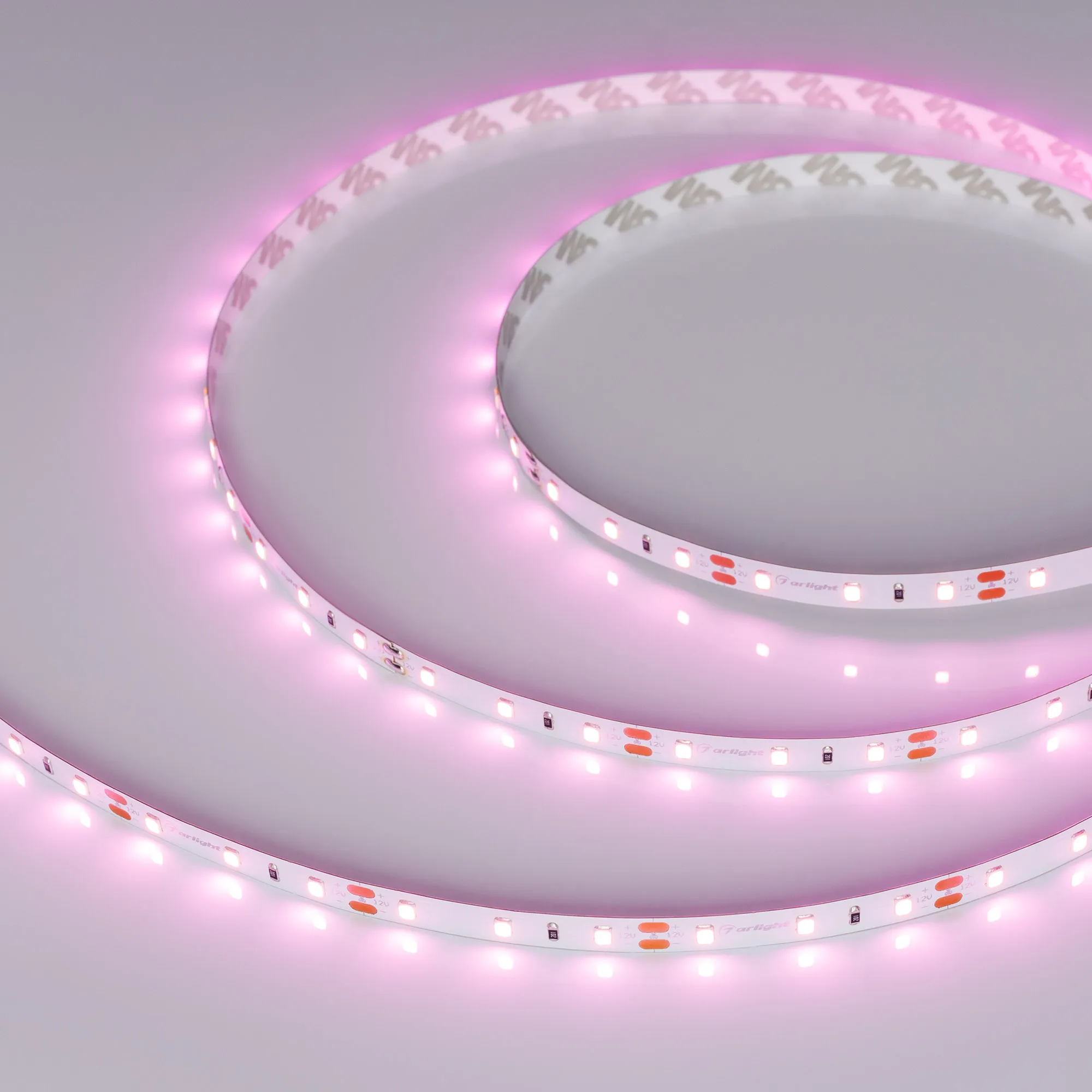 Лента светодиодная RT-A60-8mm 12V Pink (4.8 W/m, IP20, 2835, 5m) (Arlight, 4.8 Вт/м, IP20)