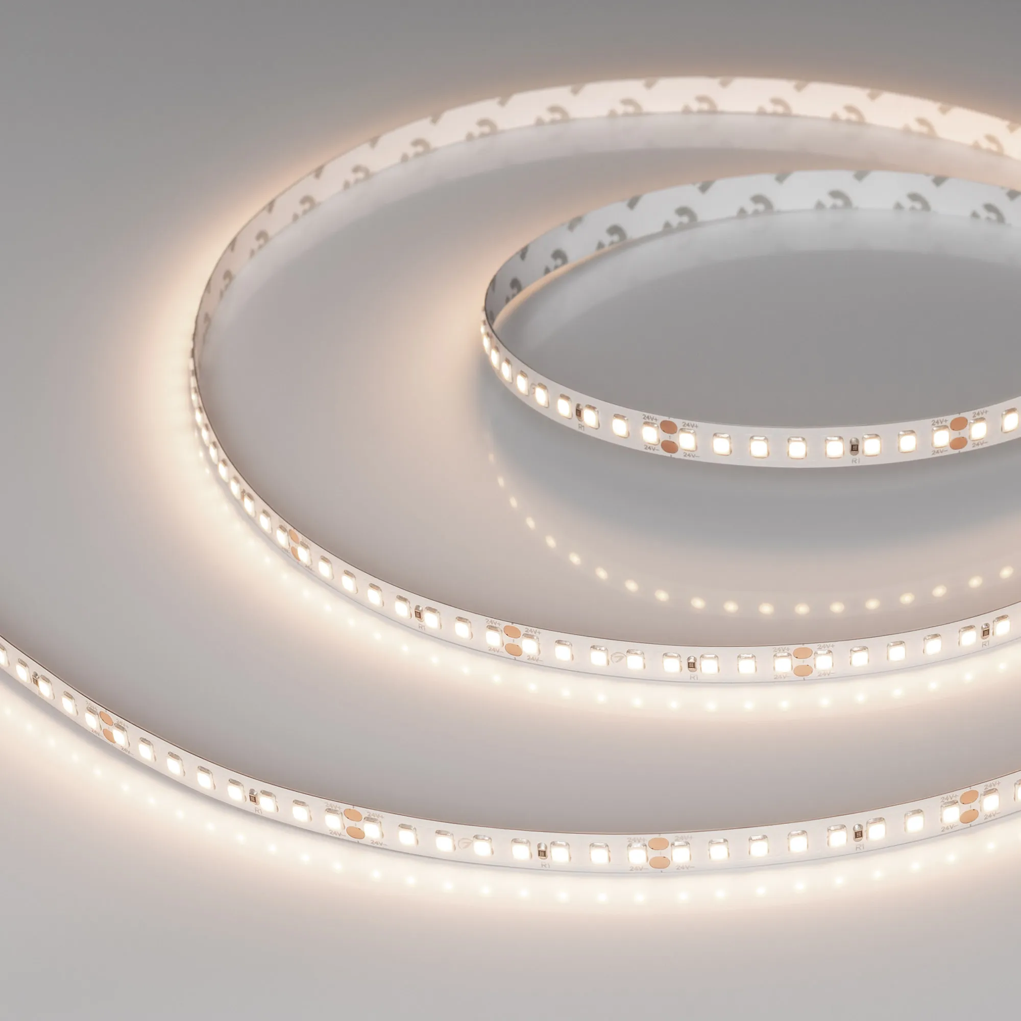 Лента светодиодная RT-A160-8mm 24V Warm3500 (12 W/m, IP20, 2835, 5m) (Arlight, высок.эфф.150 лм/Вт) - изображение товара