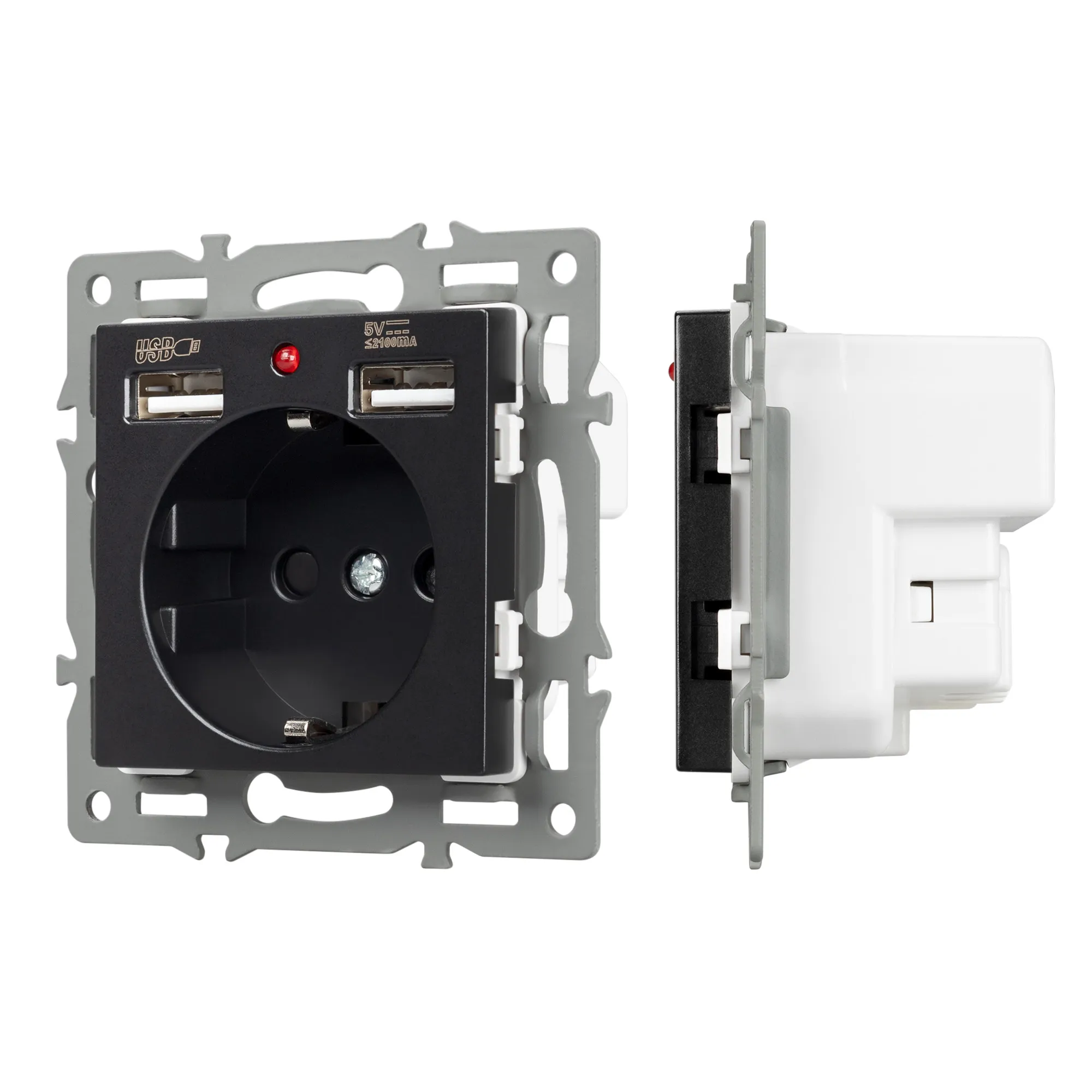 Механизм розетки с USB зарядкой SCT-MUAA-PL-BK (250V, 16A) (Arlight, -) - изображение товара